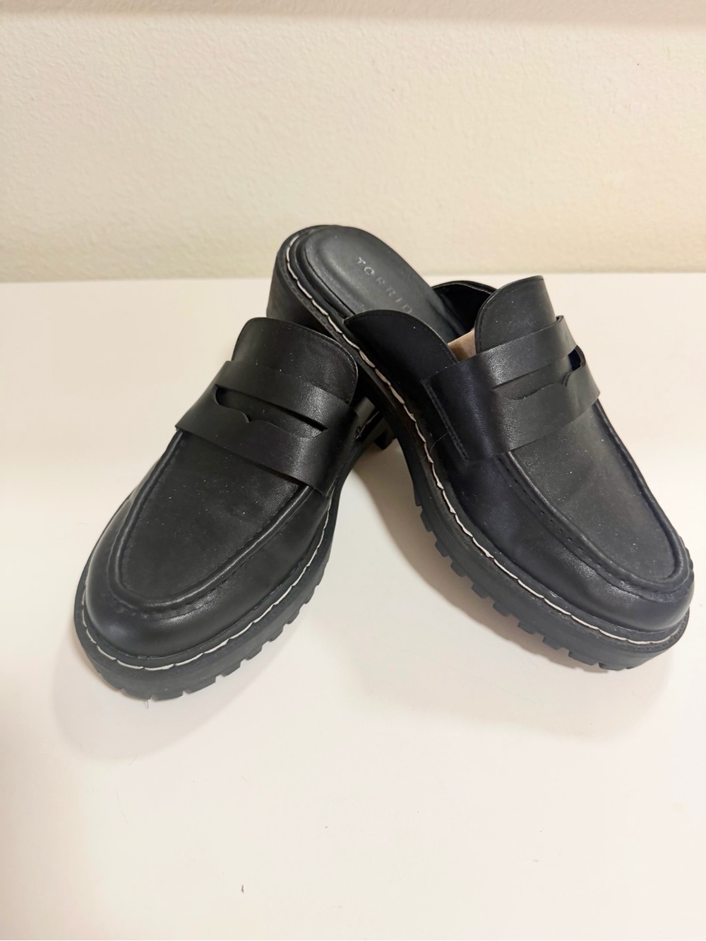 Torrid Women’s  Black Leather LUG  Slip-On Penny Loafer Mules